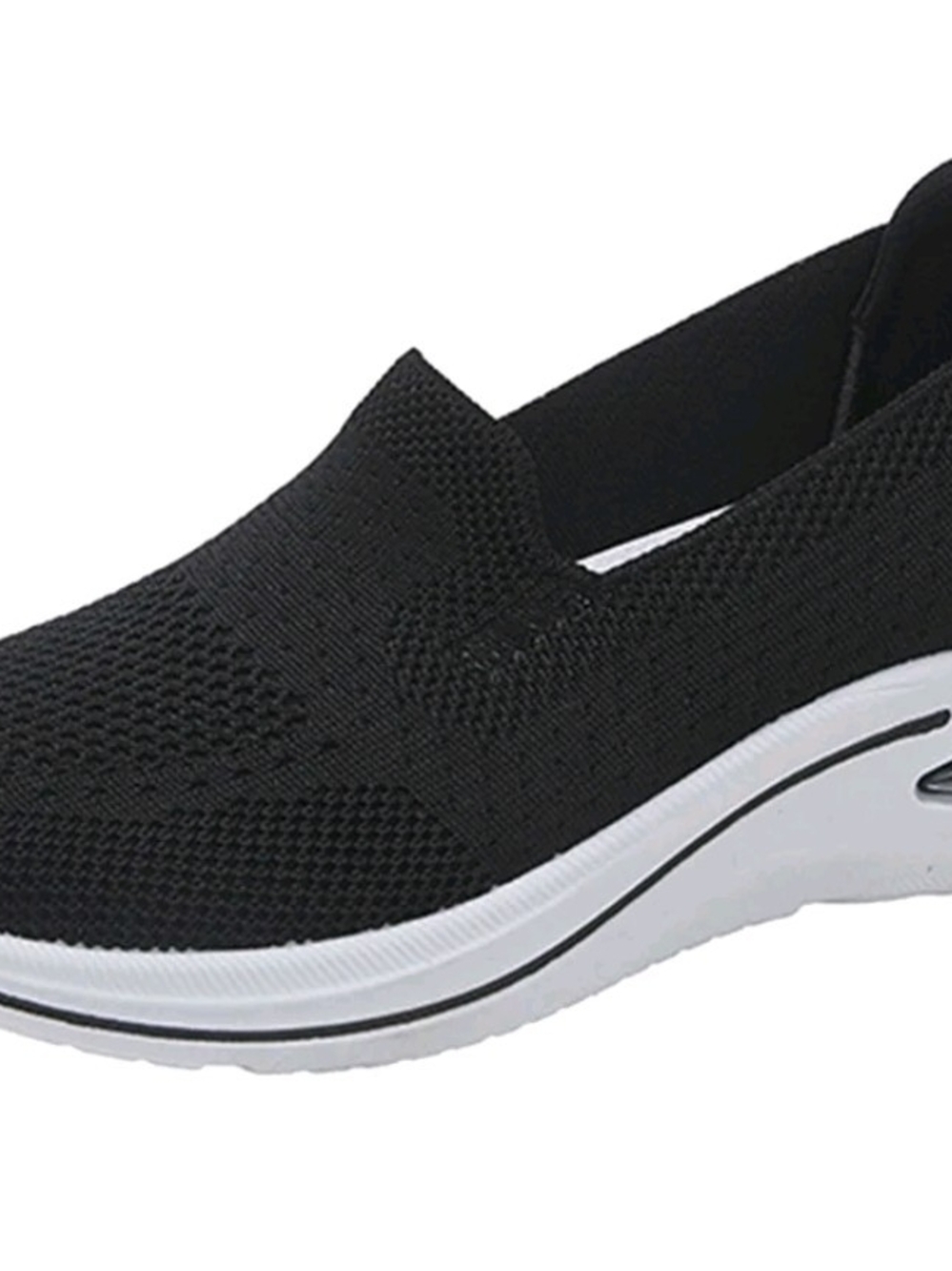 Women's Black Orthepedic Slip-On Knit Sneakers with White Platform Sole - Picture 5 of 5